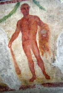 Fresco of Hercules with the skin of the Nemean lion from the Museo Archeologico di Milano (Archaeological Museum in Milan, Italy)